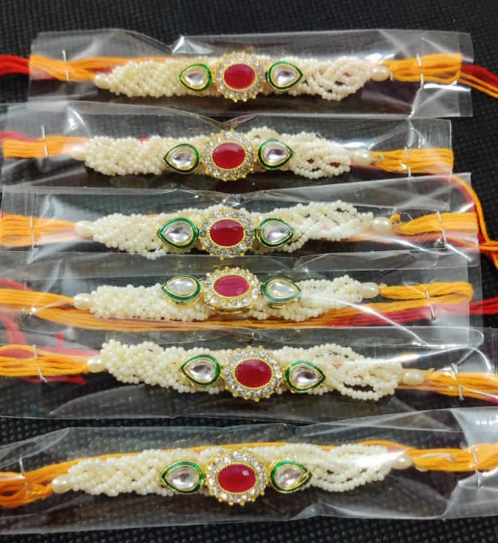 Wonderous handcrafted kundan work pearl Rakhi ๐ซ(pack of 1)