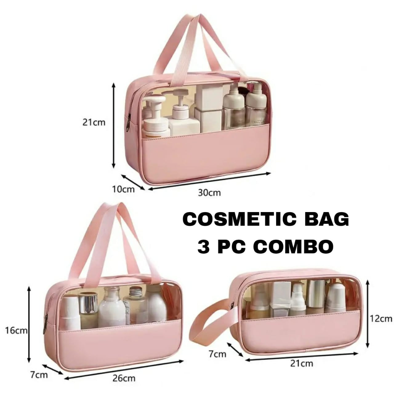 Portable transparent cosmetic storage/travel pvc large capacity organiser 3 piece bag