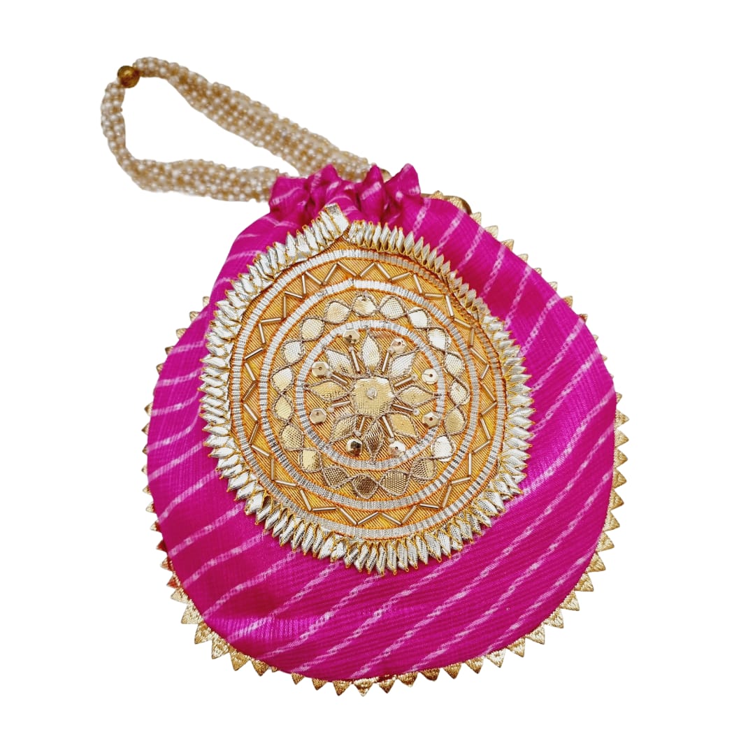 Designer Lehriya Potli Bag with Gota work for Girls/Women's 003