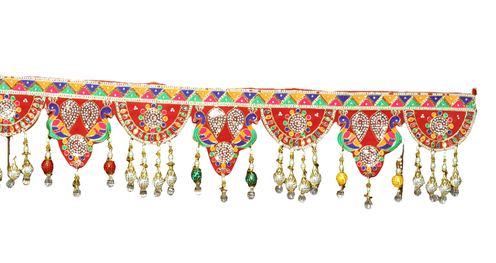 Peacock 🦚 moti beads mirror stone work velvet handcrafted Beautiful bandarwal/ Toran size 37* inch