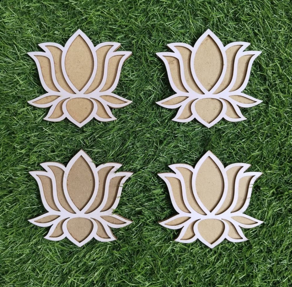 Lotus wooden rangoli Stencil ready to draw festival & occasion pack of 2 size 4* inch