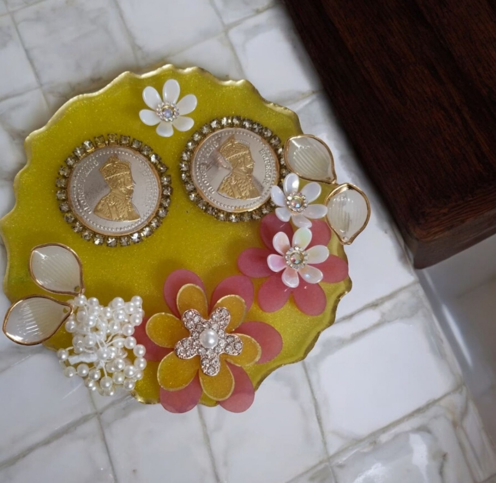 Sagun Coin Platters with German silver coins perfect for gifting pack of 10✨️