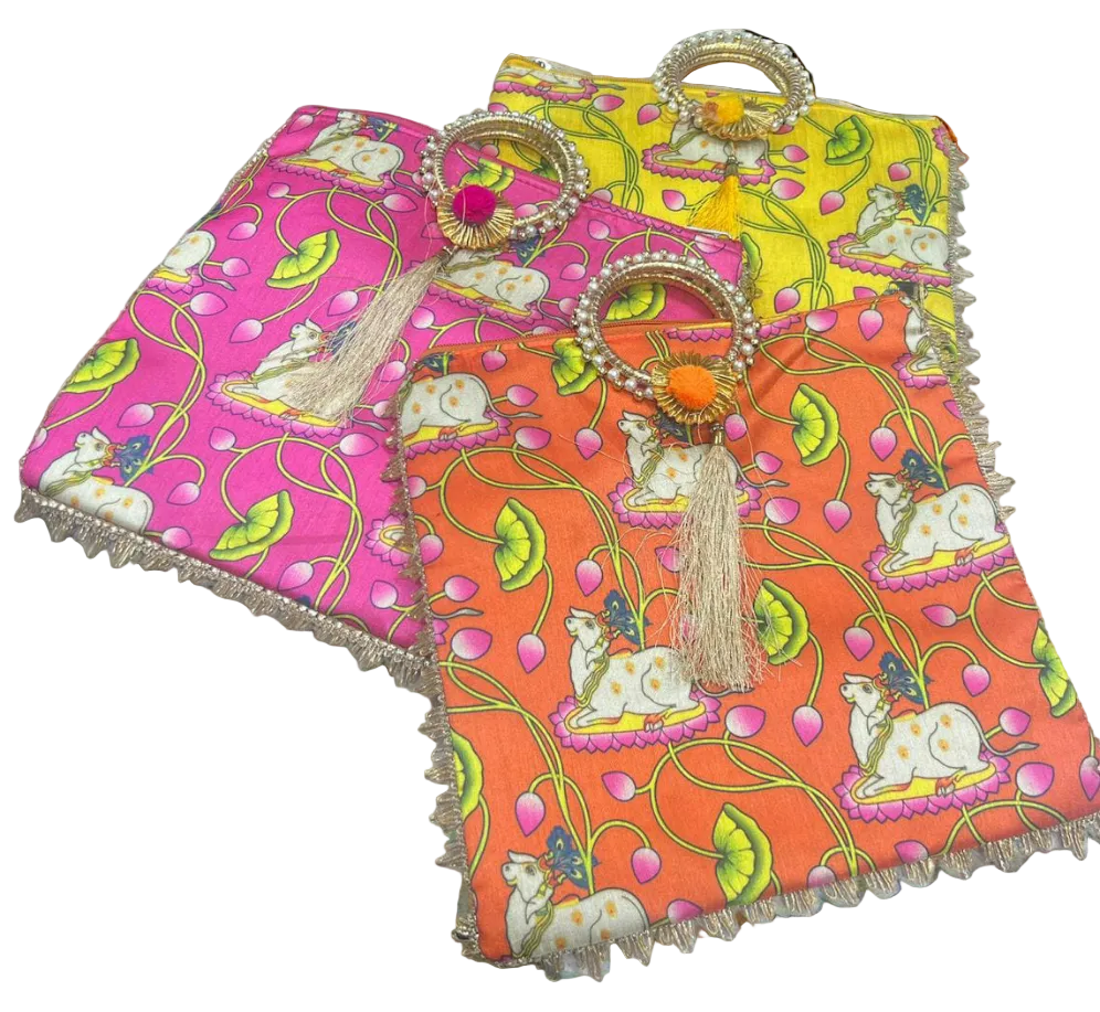 Kamdhenu cow printed Pooja/ Wedding return Gift bags (Pack of 1 )