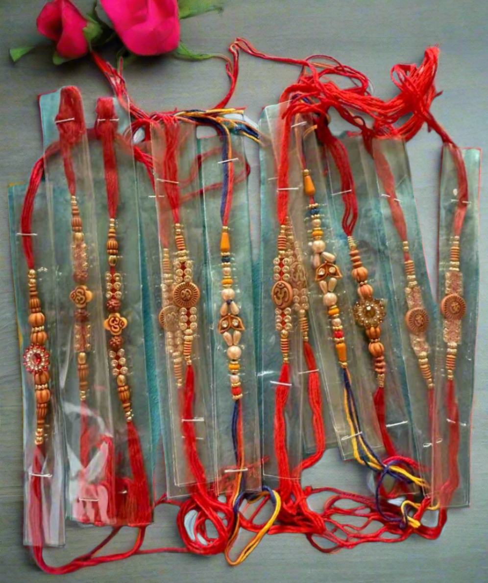 Elegant designer Kundan Stone Pearl Glitter multicolor 12 Rakhi combo set