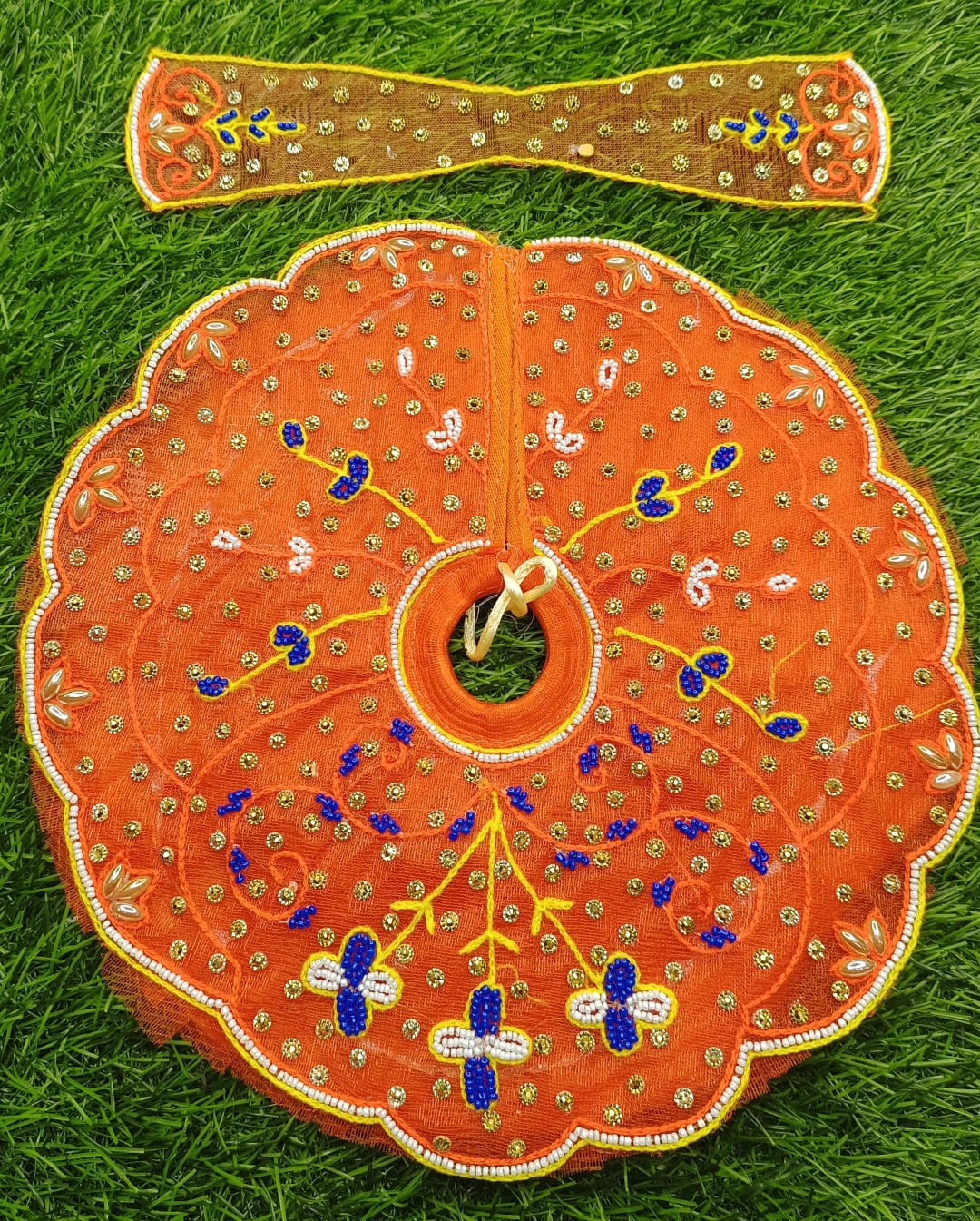 Pearl Sequin Ladoo Gopal Poshak with Pagri | Tyohar Special Designer Dress Set for Kanha Ji