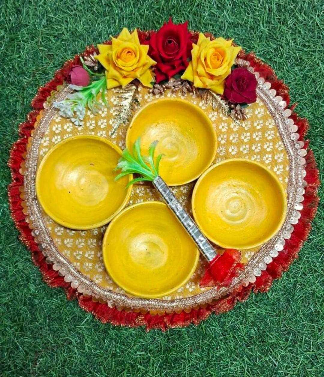 Beautiful handcrafted wedding haldi Platters 12*inch mdf base🌹
