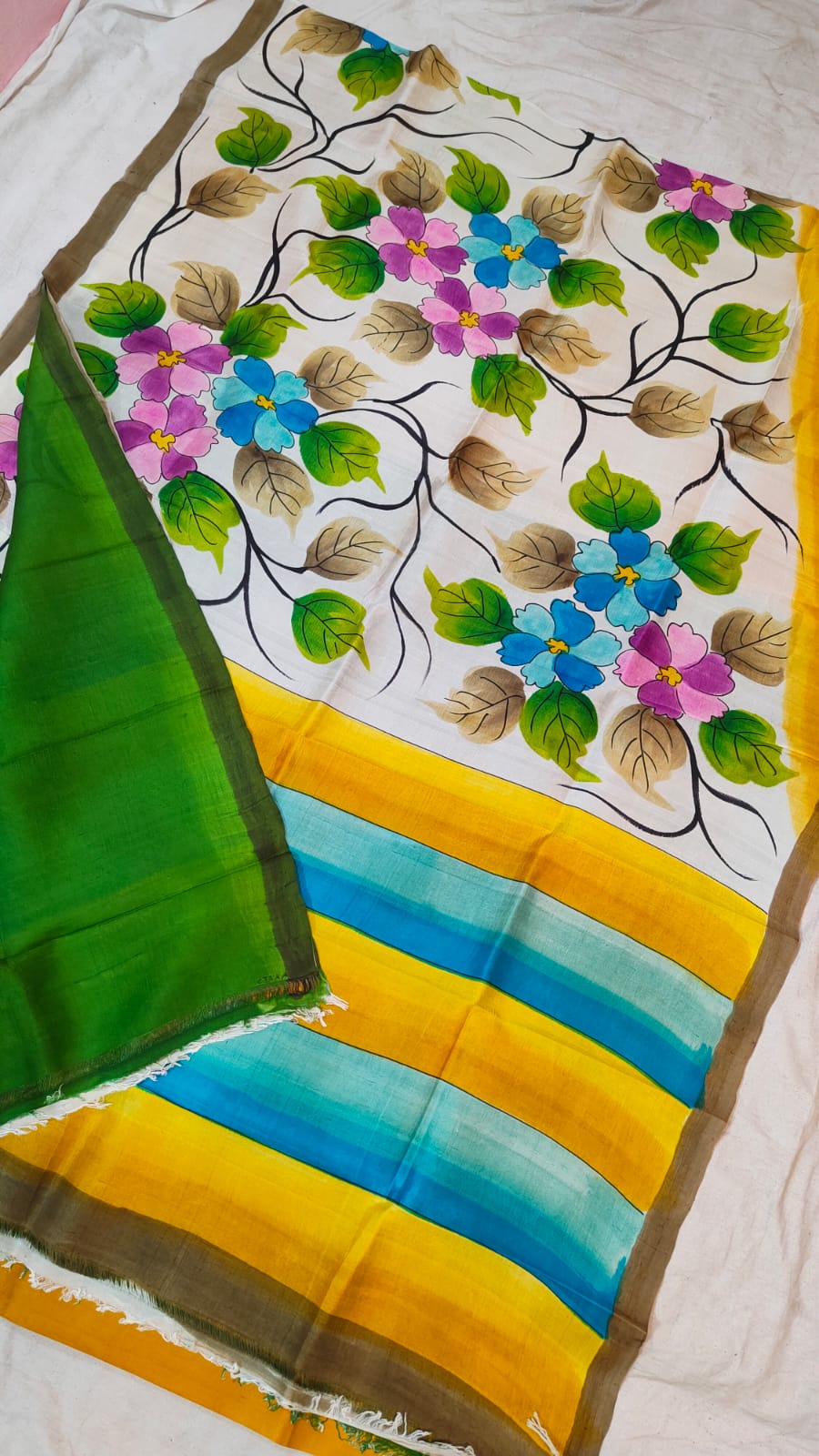 Multicolor flowers printed Bishnupuri silk saree