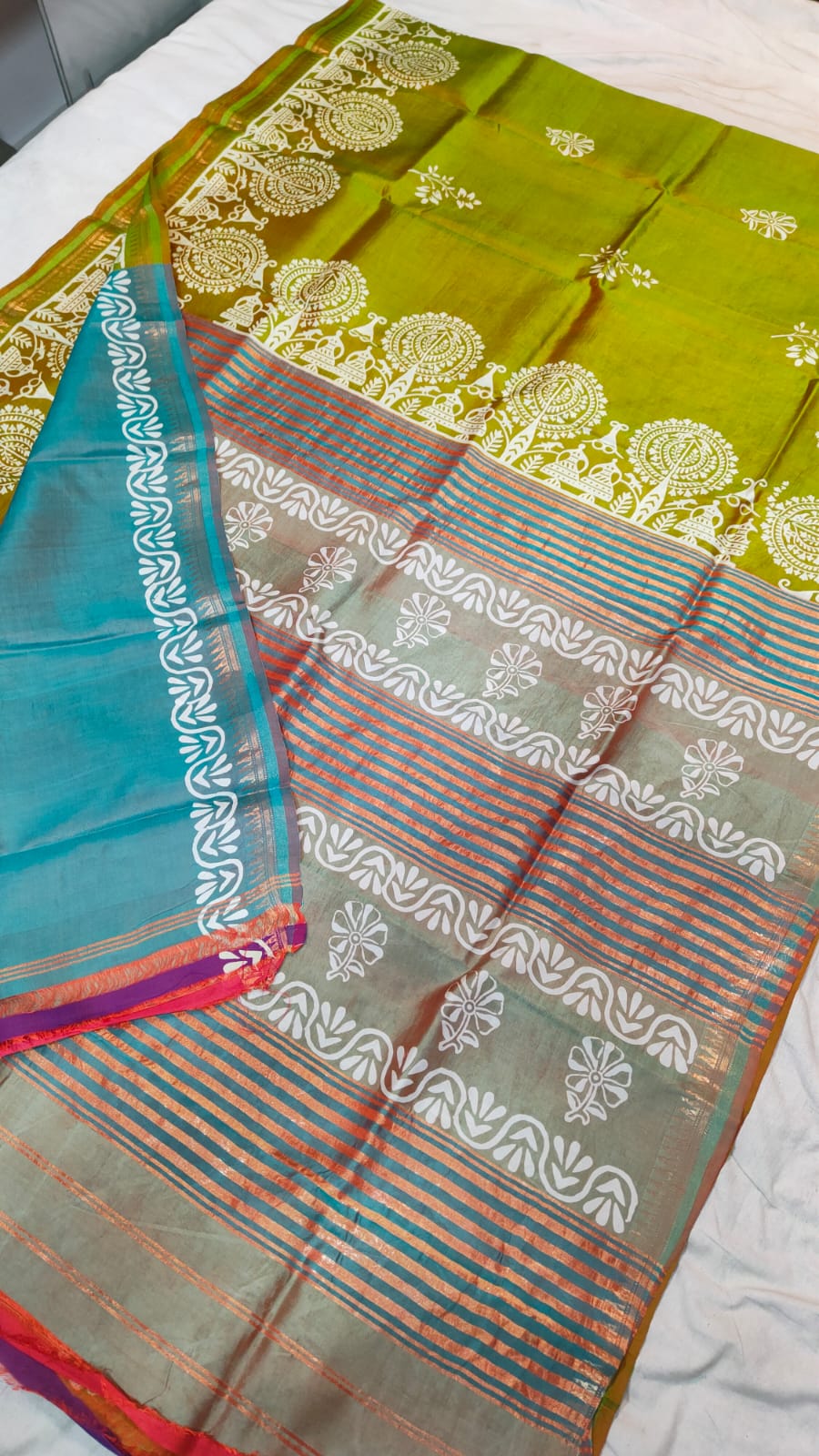 Bishnupur silk saree with hand block