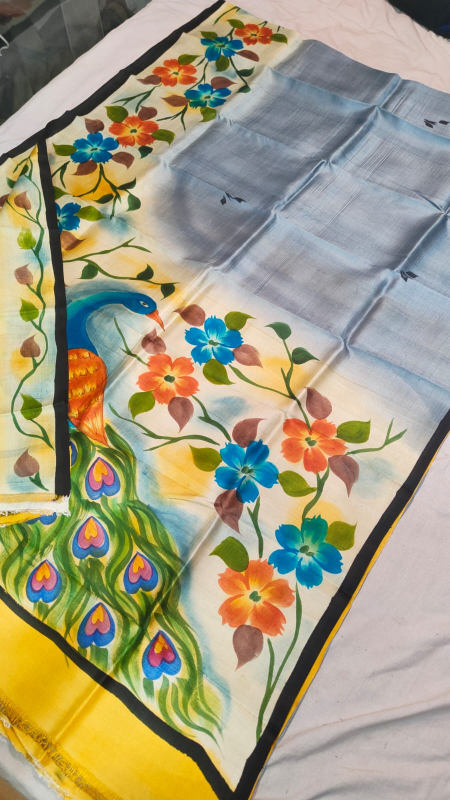 Hand print silk saree