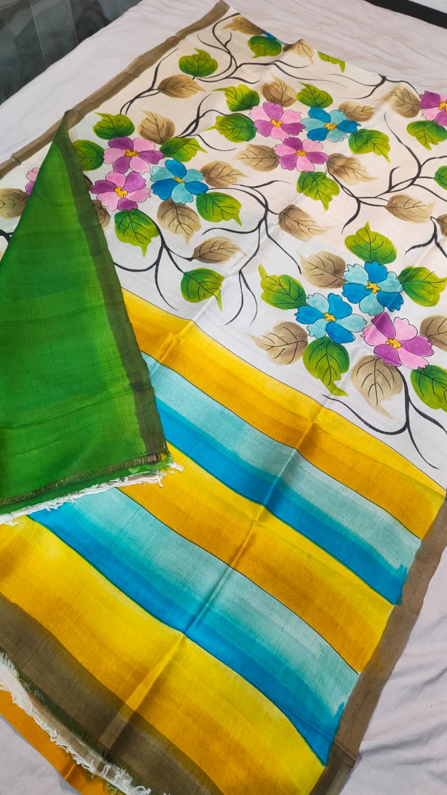 Hand print silk saree
