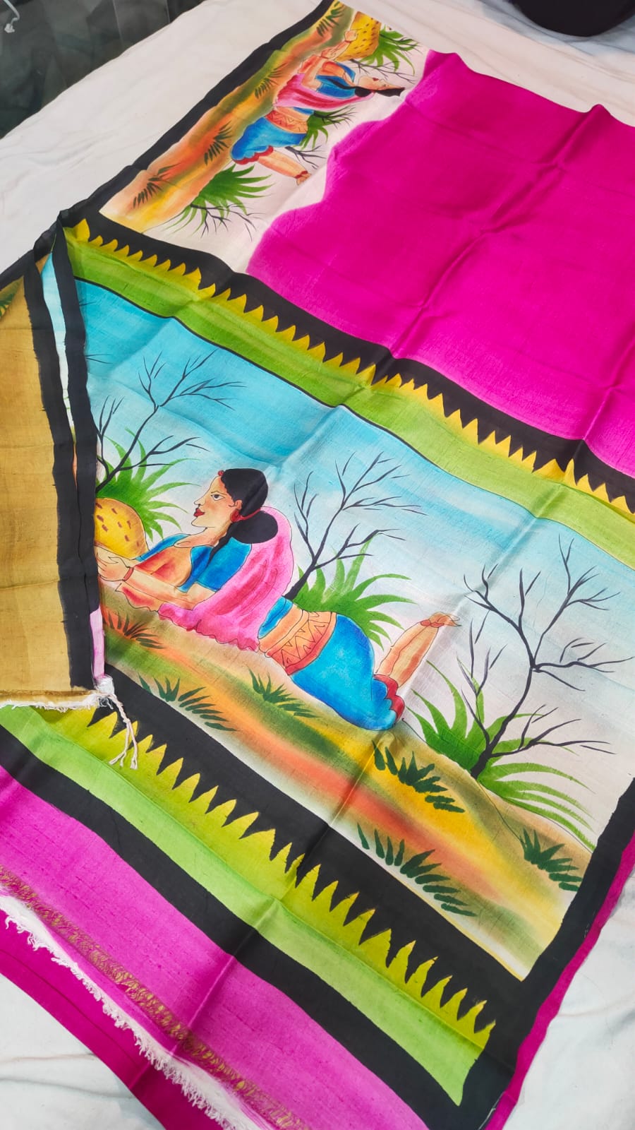 Hand print silk saree