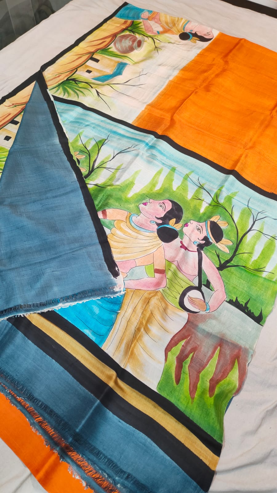 Hand print silk saree