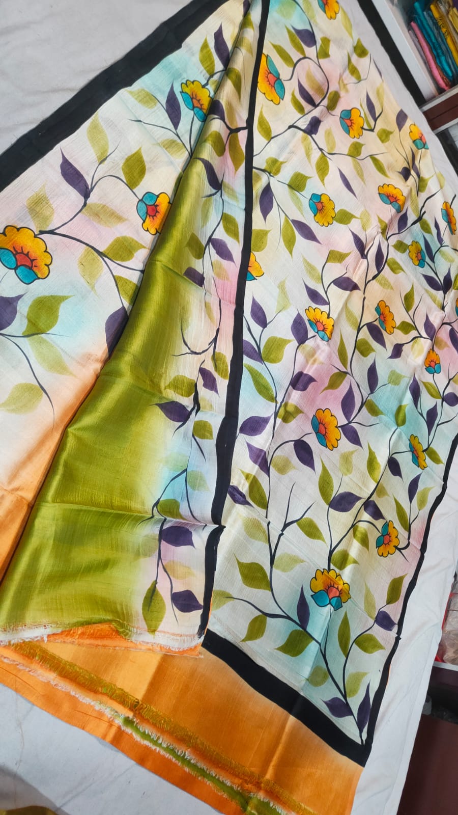 Hand print silk saree