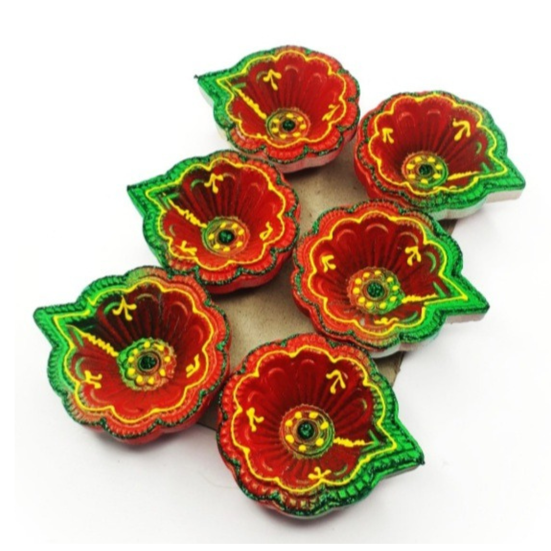 Rangoli design terracotta diya 🪔 pack of 6 size 2.5*inch color: Assorted