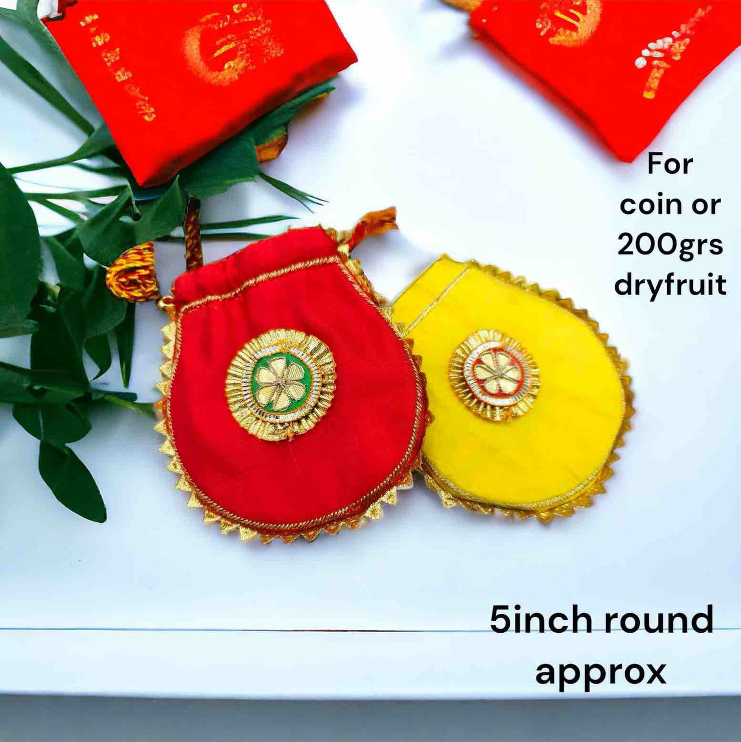Gota work Potli Bags for Coin/Dry fruits( pack of 5) #009