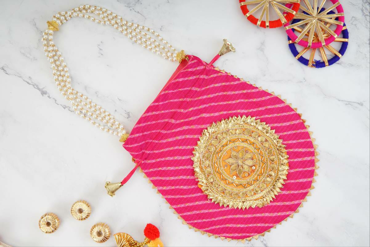 Designer Lehriya Potli Bag with Gota work for Girls/Women's 003