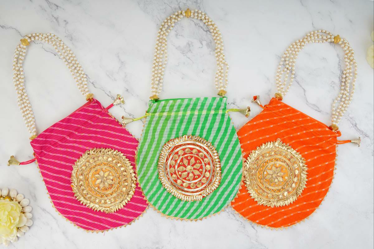 Designer Lehriya Potli Bag with Gota work for Girls/Women's 003