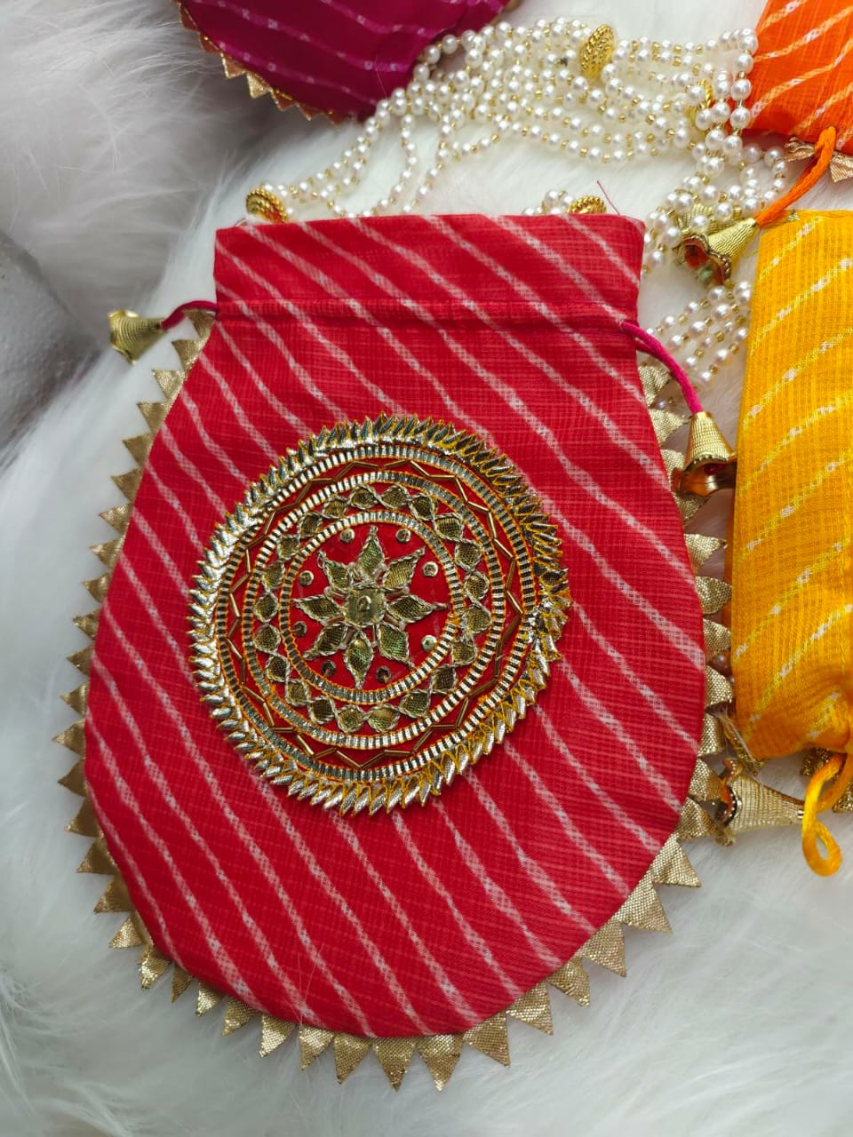 Designer Lehriya Potli Bag with Gota work for Girls/Women's 003
