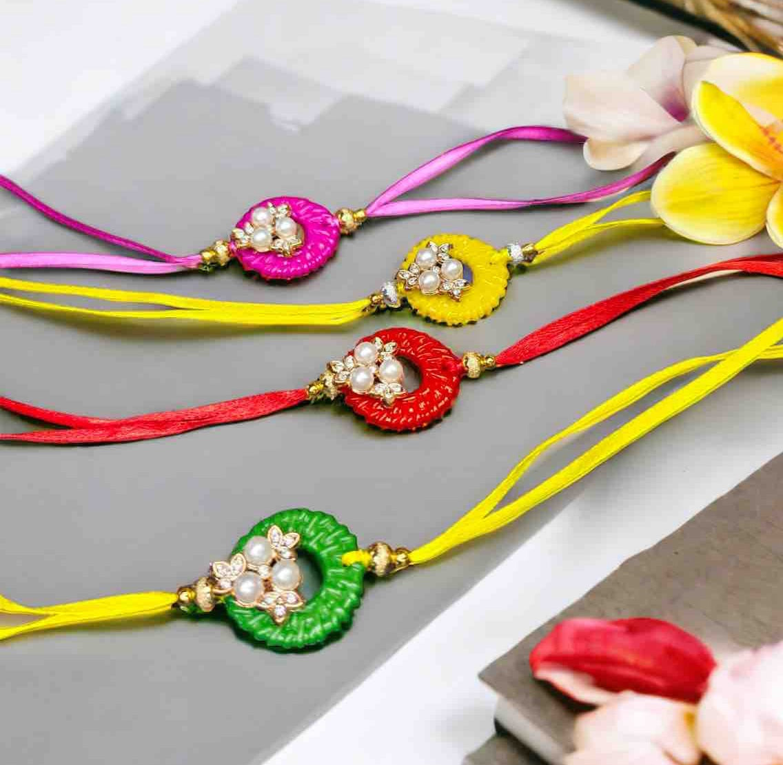 Pearl Blossom Rakhi (Pack of 1) color red/green/pink