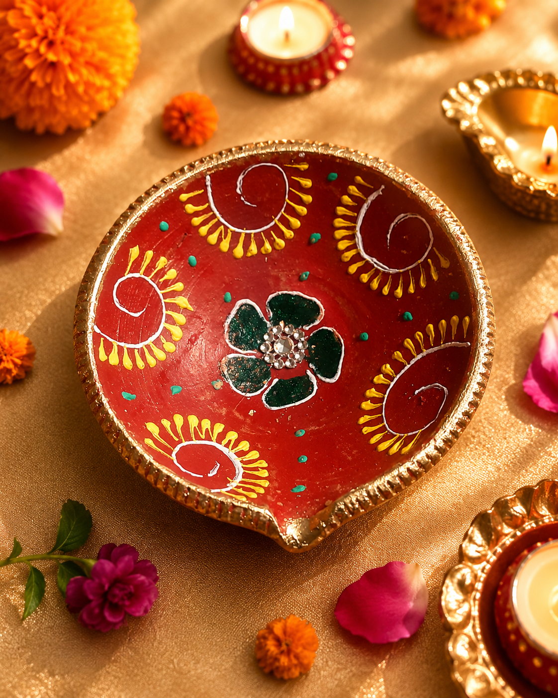 Akhand terracotta diya for Lakshmi Puja and Diwali decoration