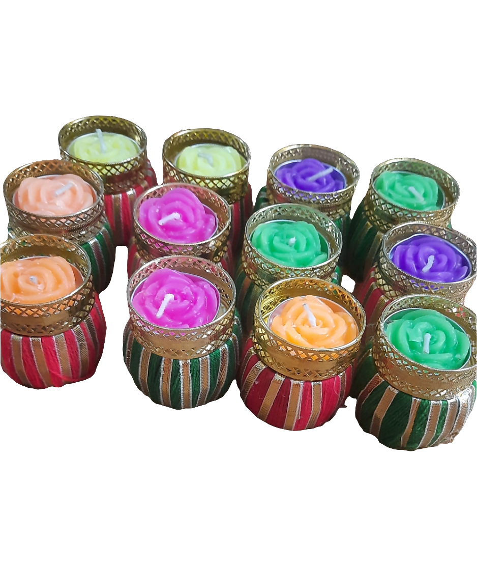 Beautiful damru tealight with candle holder gotta work handcrafted diya 🪔(Pack of 2)