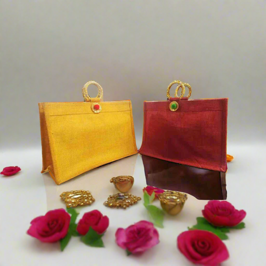 Gota chudi handle jute bag for gifting pack of 1 size 14*10*6 inch
