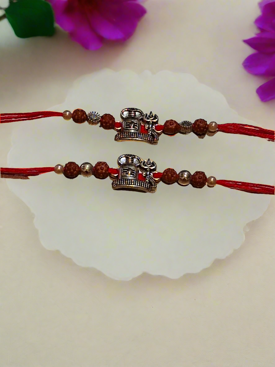 Shivji Rudraksha oxidized silver metal Rakhi pack of 1