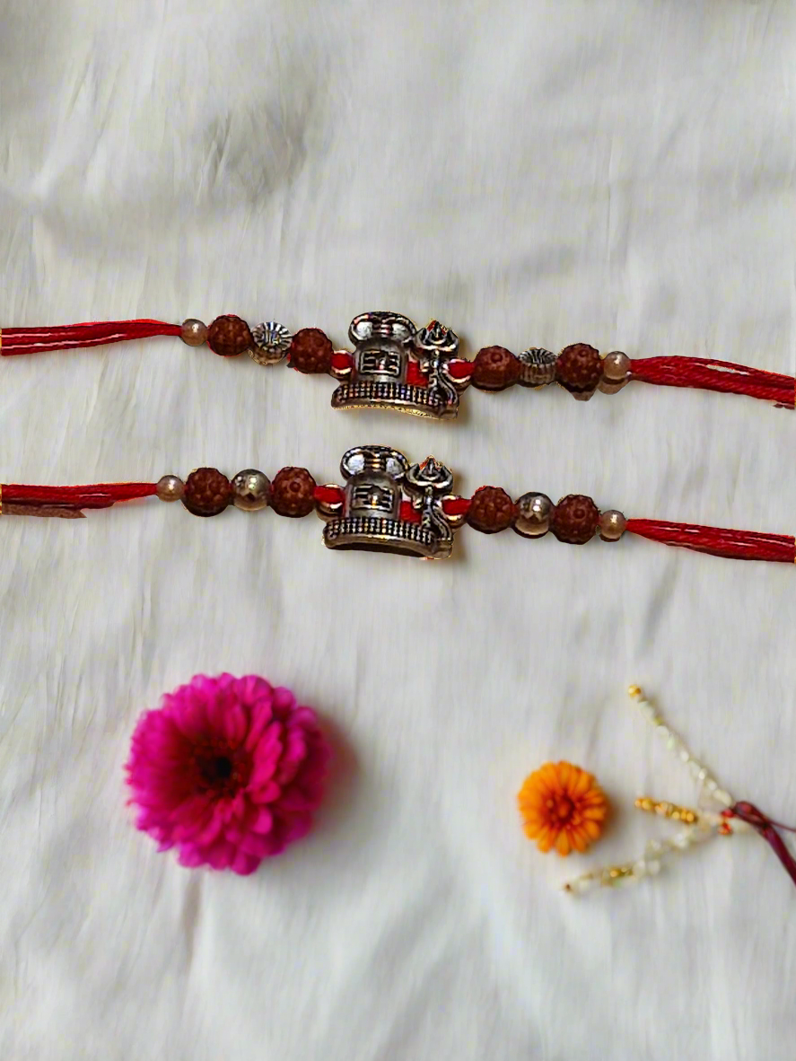 Shivji Rudraksha oxidized silver metal Rakhi pack of 1