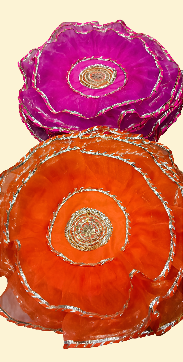 Beautiful handcrafted gota work Thalpose/ pooja Thali Cover pack of 1 colour: pink/ yellow
