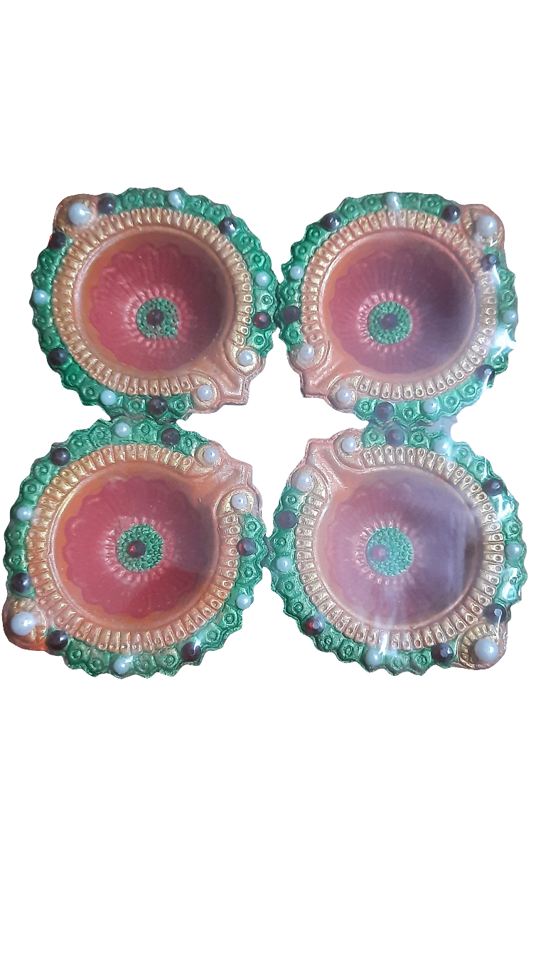 Beautiful colorful pearl hand made terracotta diya 🪔 pack of 4