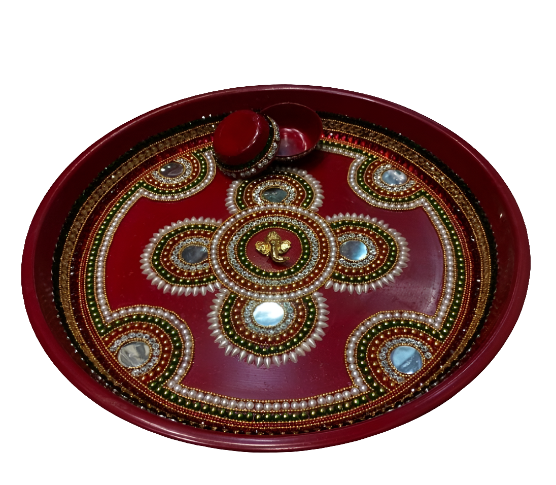 Beautiful pearl stone diamond ganpati Designer with 2 bowl puja thali* 💫 size 15"inch
