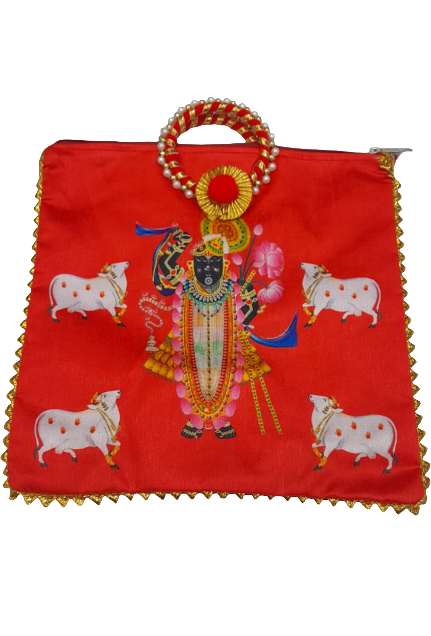 Shree nathji kamdhenu cow printed bag for gifting/ Mangal path / Haldi kumkum / Wedding/ Return Gift π pack of 1