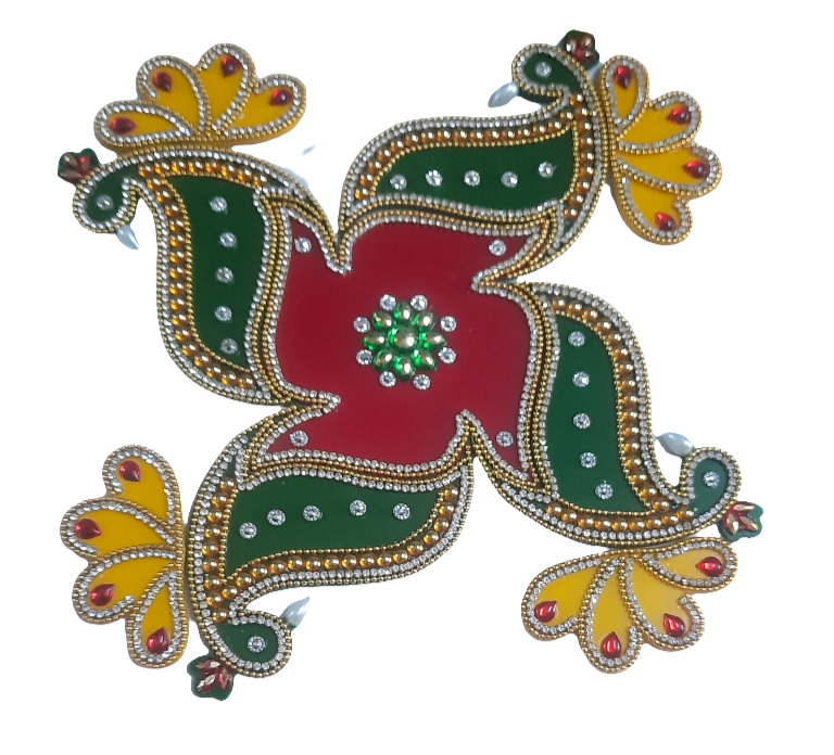 Handcrafted acrylic with creative design kundan work with bright colors beautiful reusable rangoli set 💫 size 9.5 inch