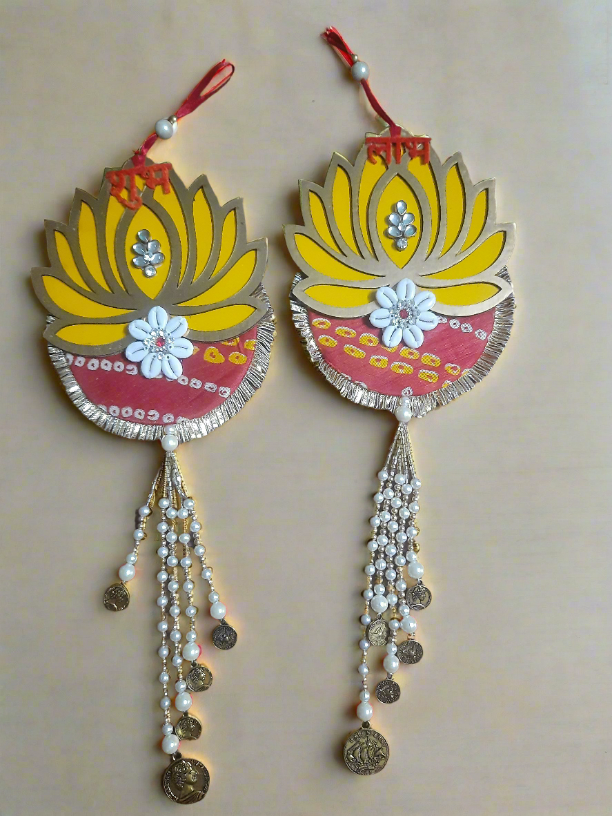 Lotus Bandhani kodi coins combination design subh labh Hanging ✨ 15*inch