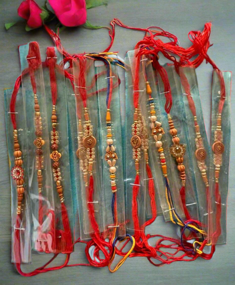 Elegant designer Kundan Stone Pearl Glitter multicolor 12 Rakhi combo set