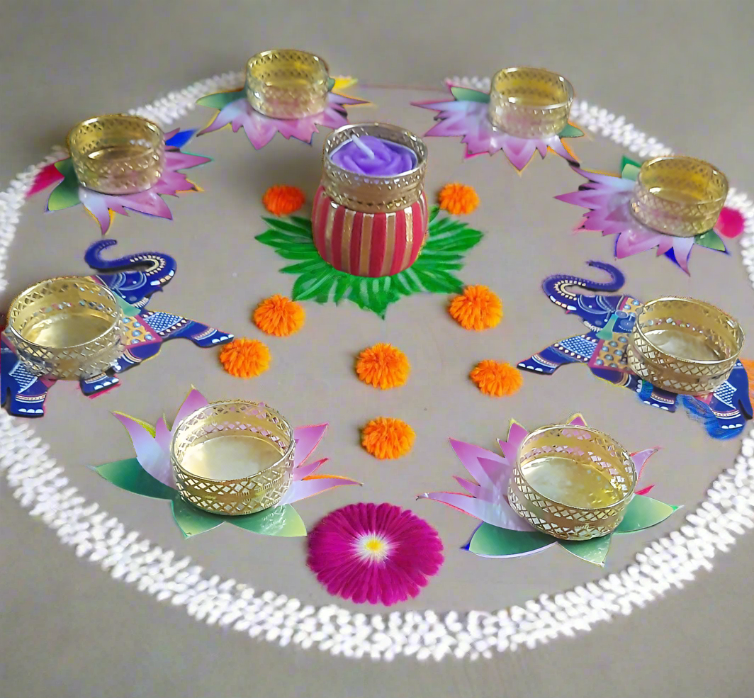 Laxmi maa priy hathi kamal tealight 9 piece rangoli 🌹4*inch