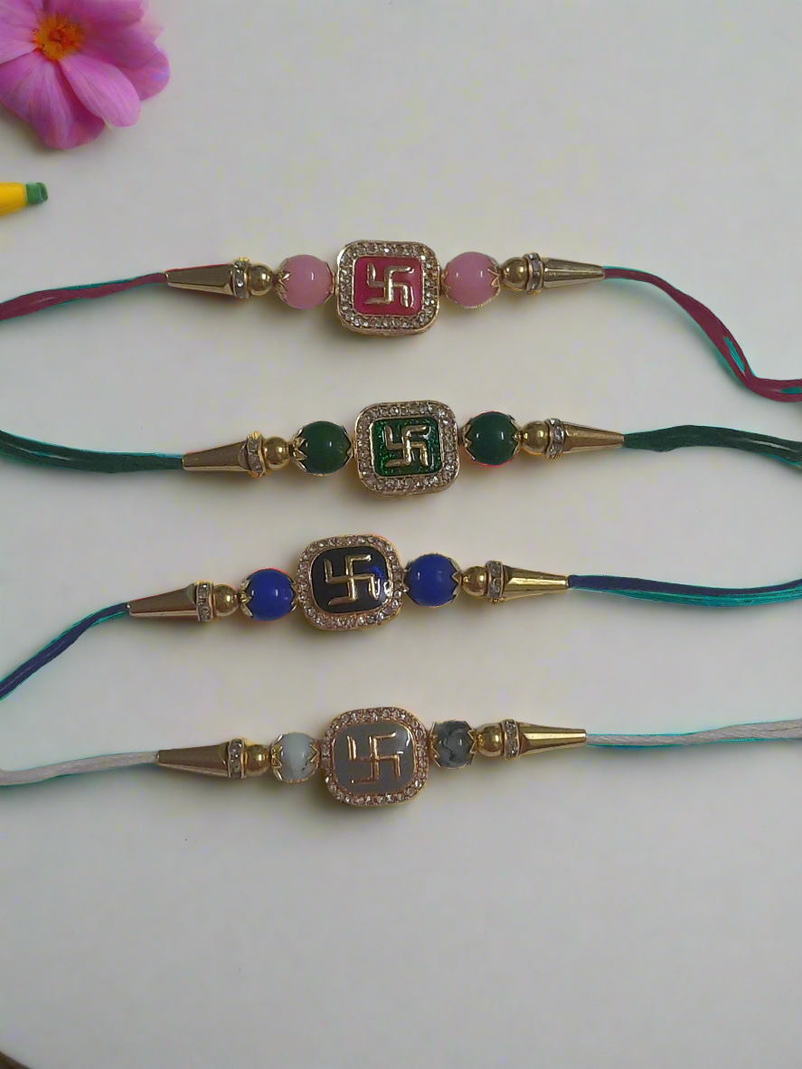 Raksha Kavach diamond stone Swastik Rakhi 💫(pack of 1)