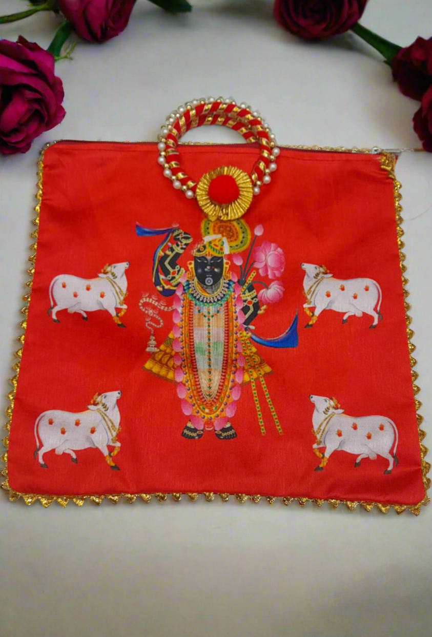 Shree nathji kamdhenu cow printed bag for gifting/ Mangal path / Haldi kumkum / Wedding/ Return Gift π pack of 1