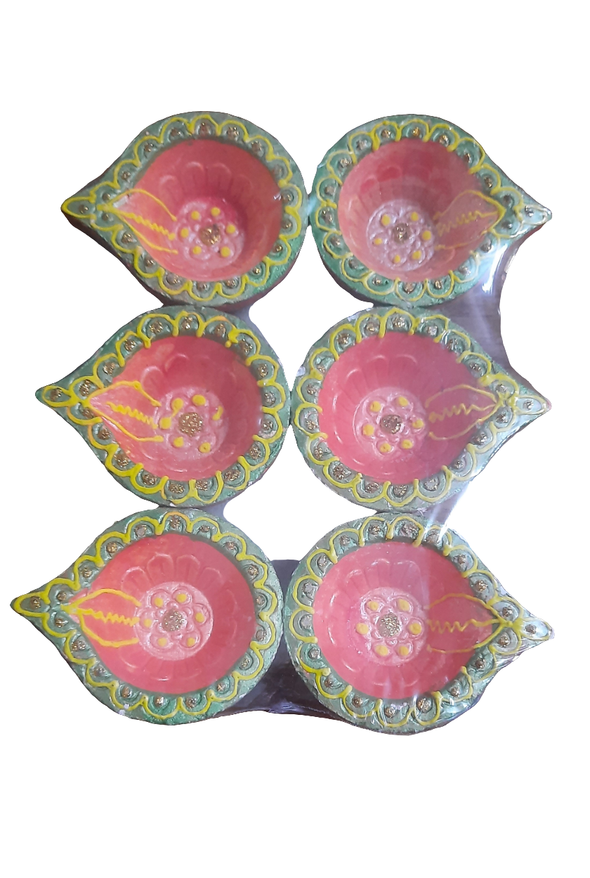 Rangoli design terracotta diya 🪔 pack of 6 size 2.5*inch color: Assorted