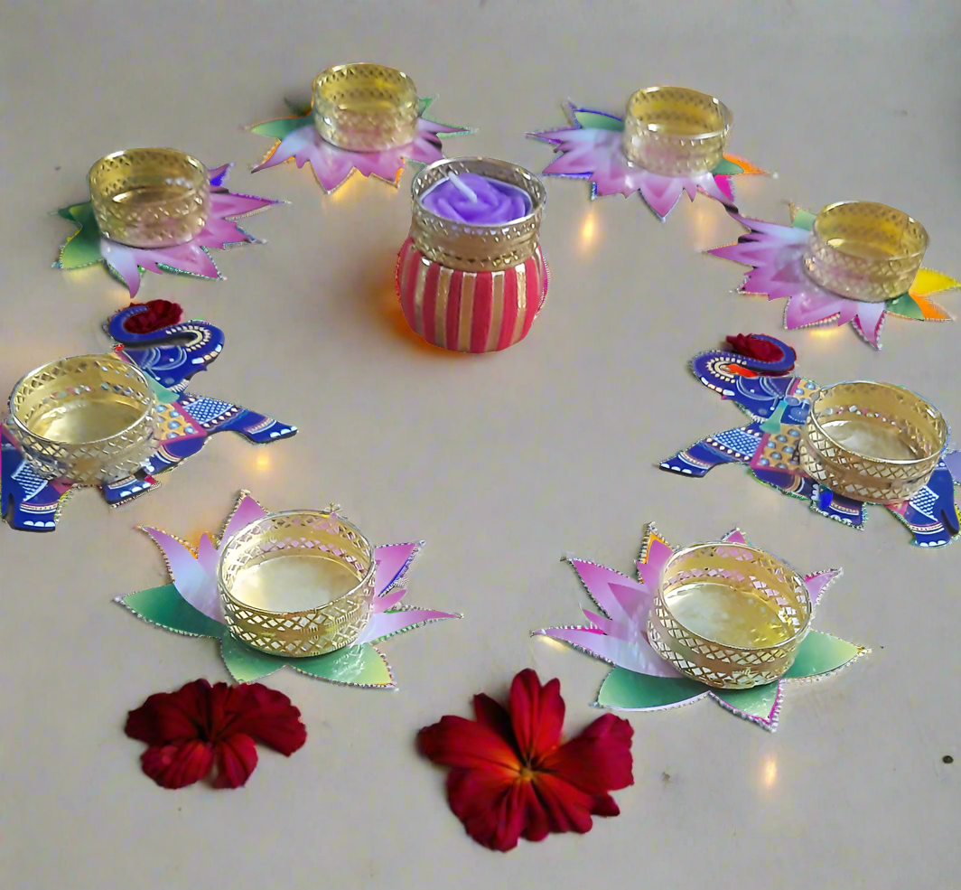 Laxmi maa priy hathi kamal tealight 9 piece rangoli 🌹4*inch