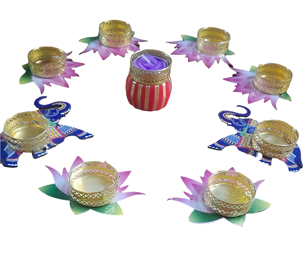 Laxmi maa priy hathi kamal tealight 9 piece rangoli 🌹4*inch