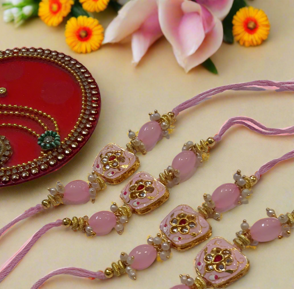 Pink Moha Meenakari Rakhi 💮(pack of 1)