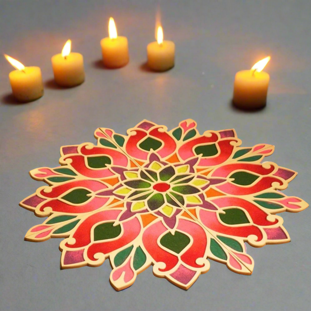 Rangoli Making wooden Tools Kit Rangoli Stencils Mat for Floor Pooja Room Mandir/ Diwali/navratri/ tyohar Decoration - Reusable Rangoli Stencil (12 Inches)