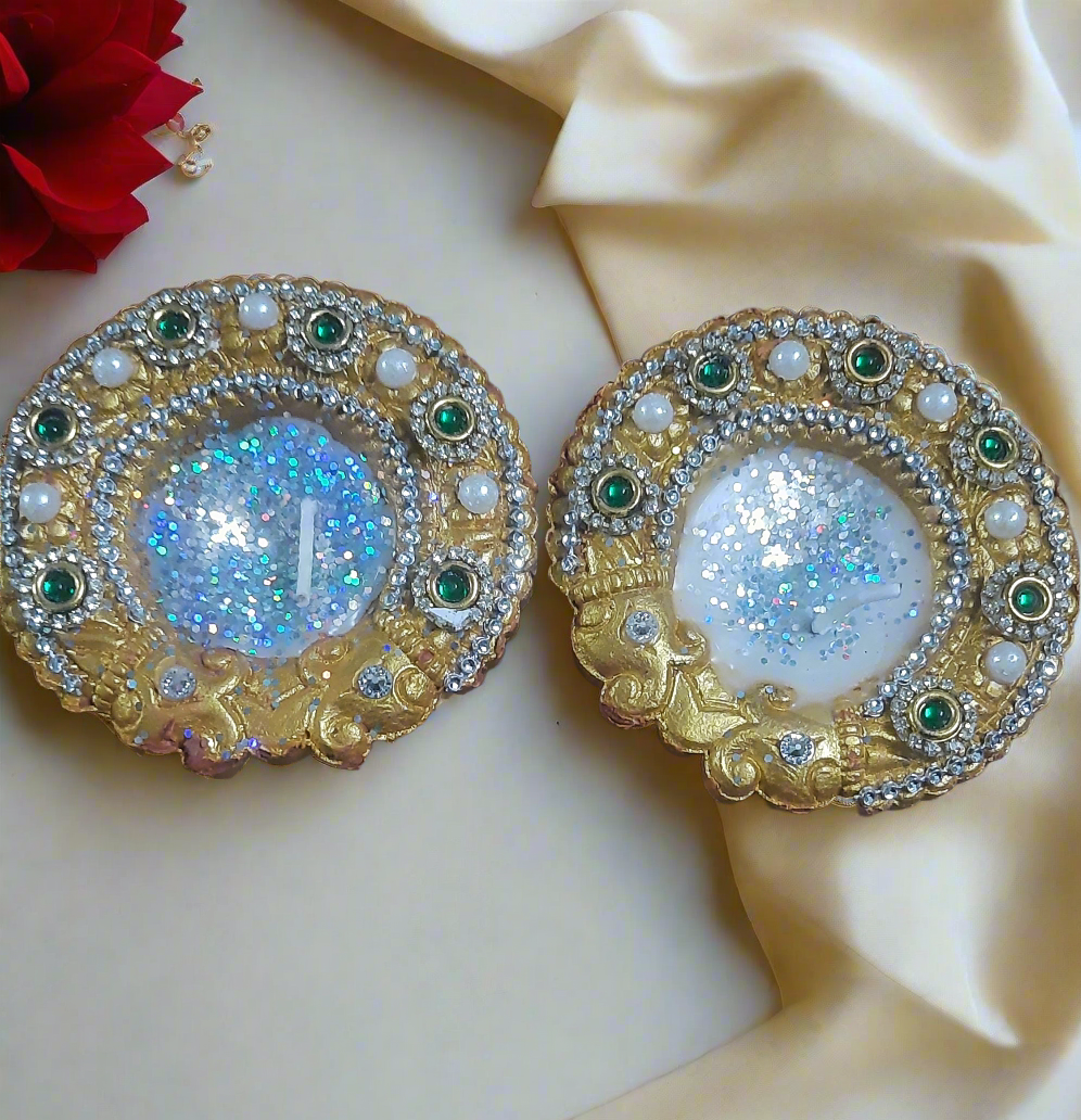 Moti stone diamond zardozi work golden wax diya 🪔 pack of 2 size 3*inch