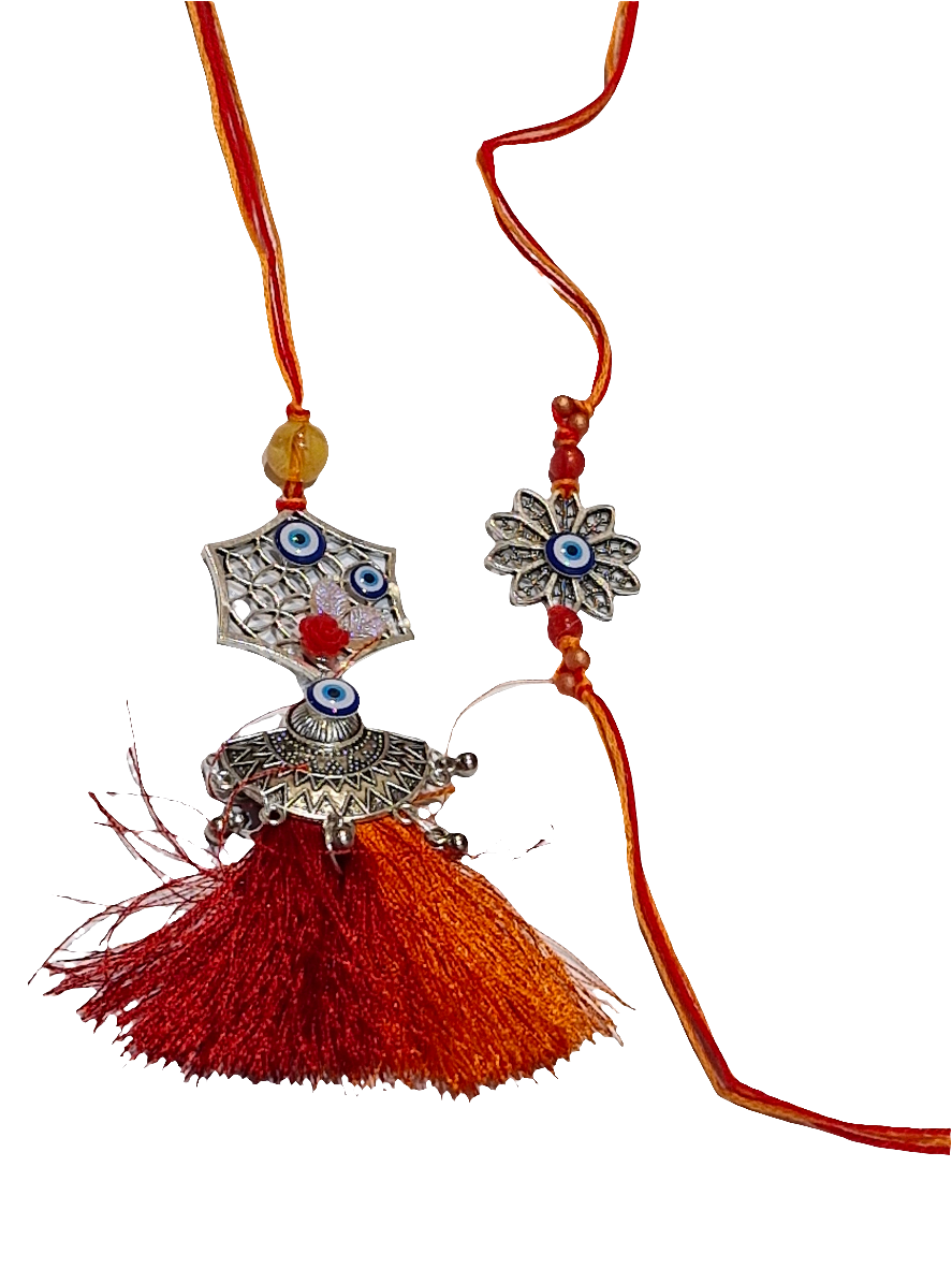 Oxidized silver evil eye bhaiya bhabhi beautiful Rakhi Set