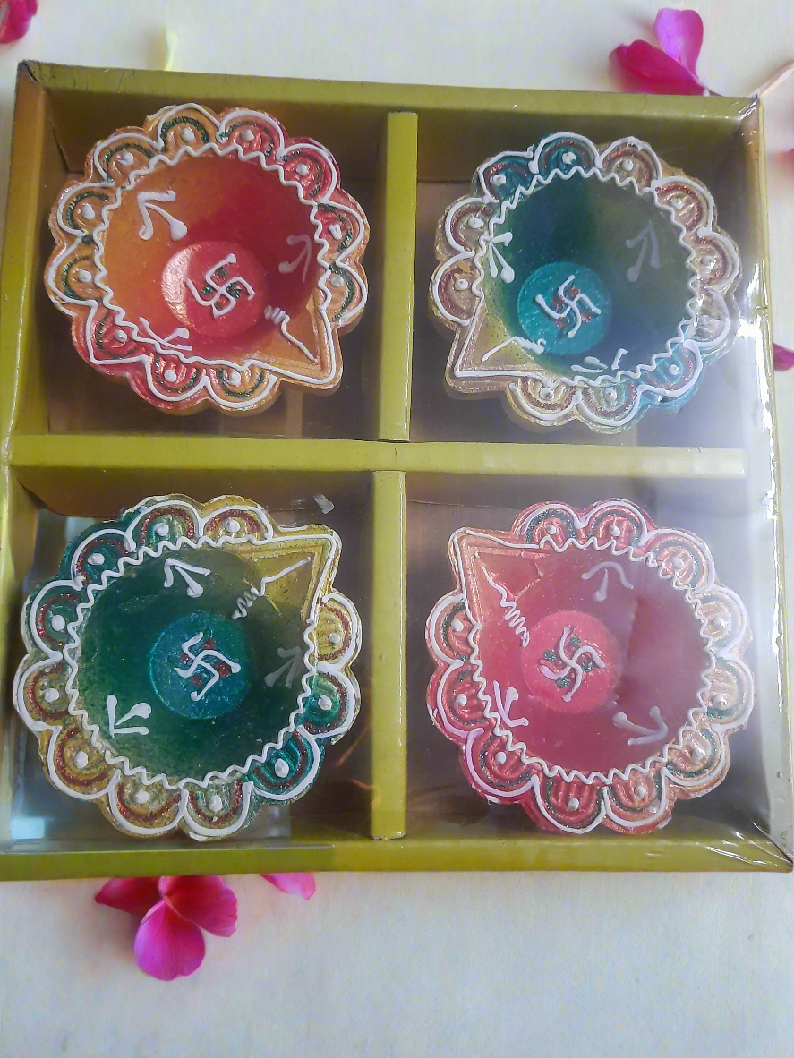 Subh Swasthik terracotta Diya pack of 4