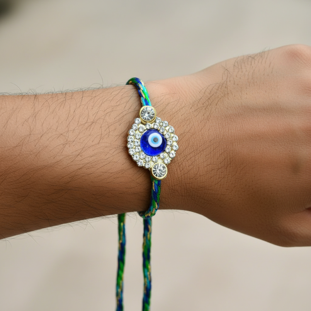Nazar Guard Evil Eye Vibes Rakhi for Brother | Blue Evil Eye Protection Designer Rakhi (Pack of 1)