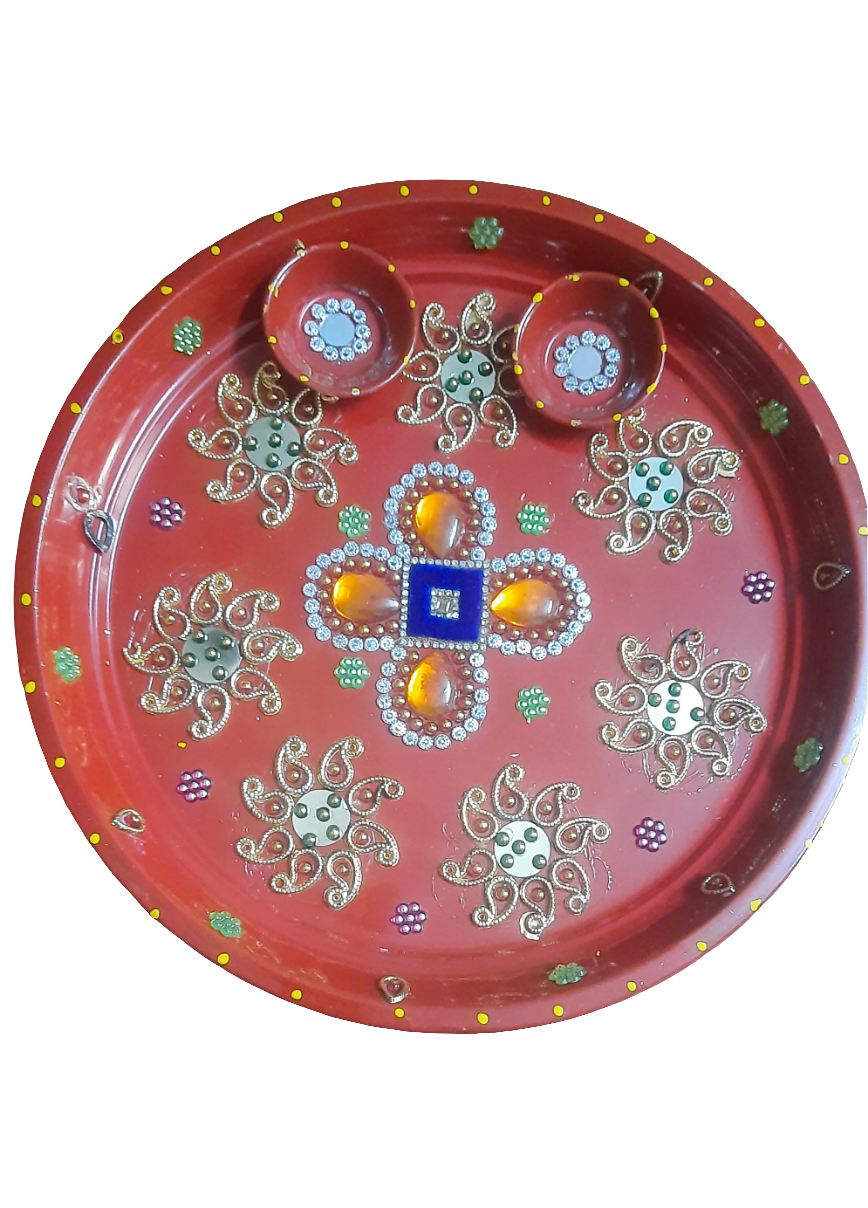 Decorative rangoli style puja thali with 2 bowl perfect for all occasions and festival✨ size 11.5* inch