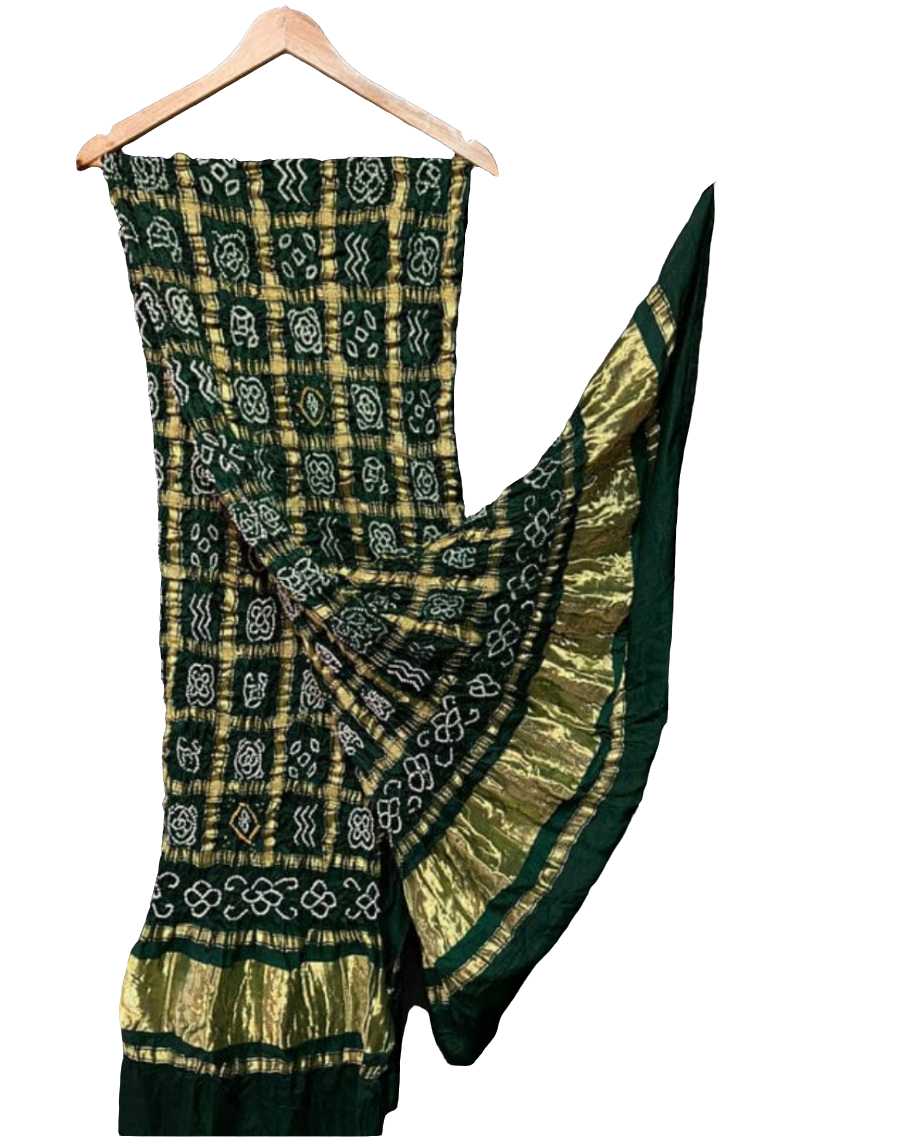 Bottle Green pure gaji silk Bhandhej Ghatchola duppata ✨️