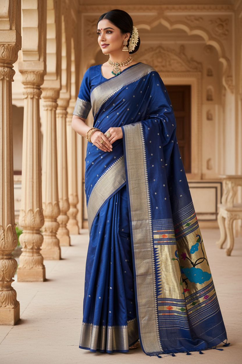 Handloom Fancy Pure Cotton Paithani Saree | Lightweight Traditional Cotton Paithani